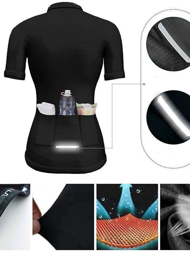 21grams Women's Short Sleeve Cycling Jersey with Rear Pockets for Mountain and Road Biking