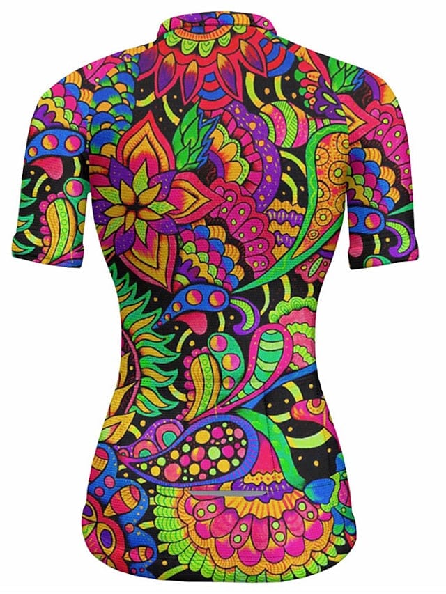 21grams Women's Short Sleeve Cycling Jersey with Rear Pockets for Mountain and Road Biking