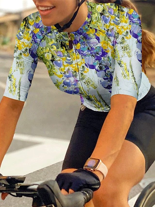 21grams Women's Short Sleeve Cycling Jersey with Rear Pockets for Mountain and Road Biking
