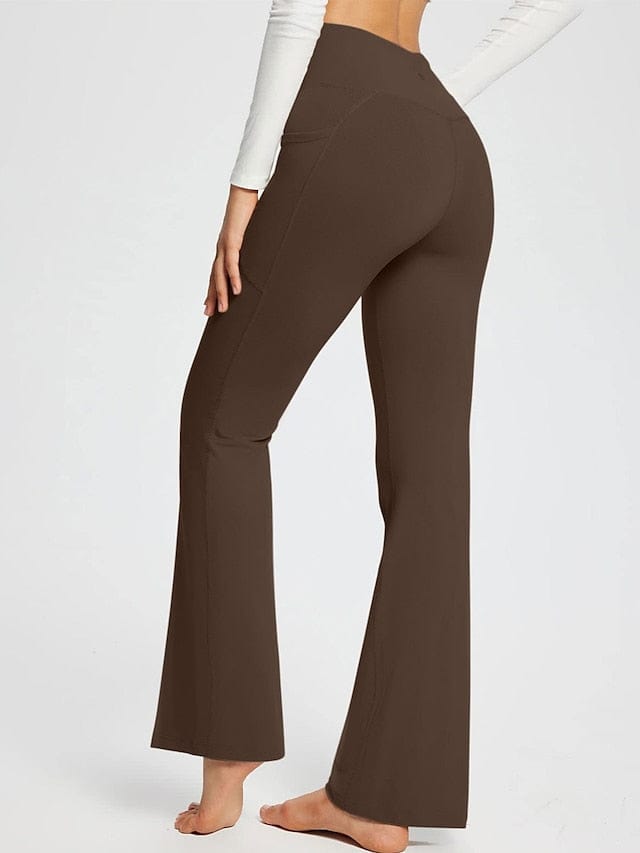 Women's Dark Grey Yoga Fitness Pants with High Waist and Side Pockets