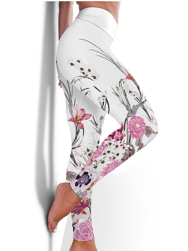 Floral Black Women's High-Waisted Yoga Leggings with Tummy Control and Butt Lift
