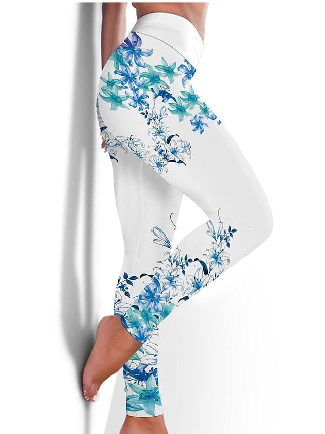 Floral Black Women's High-Waisted Yoga Leggings with Tummy Control and Butt Lift
