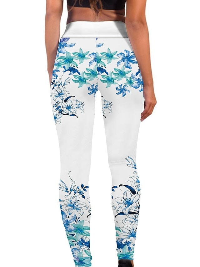 Floral Black Women's High-Waisted Yoga Leggings with Tummy Control and Butt Lift