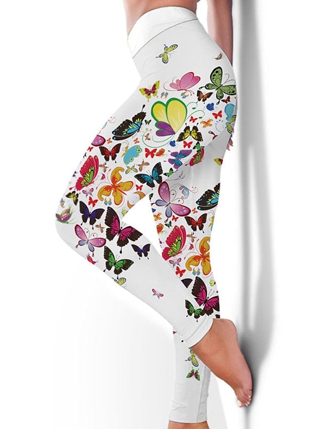 Floral Black Women's High-Waisted Yoga Leggings with Tummy Control and Butt Lift