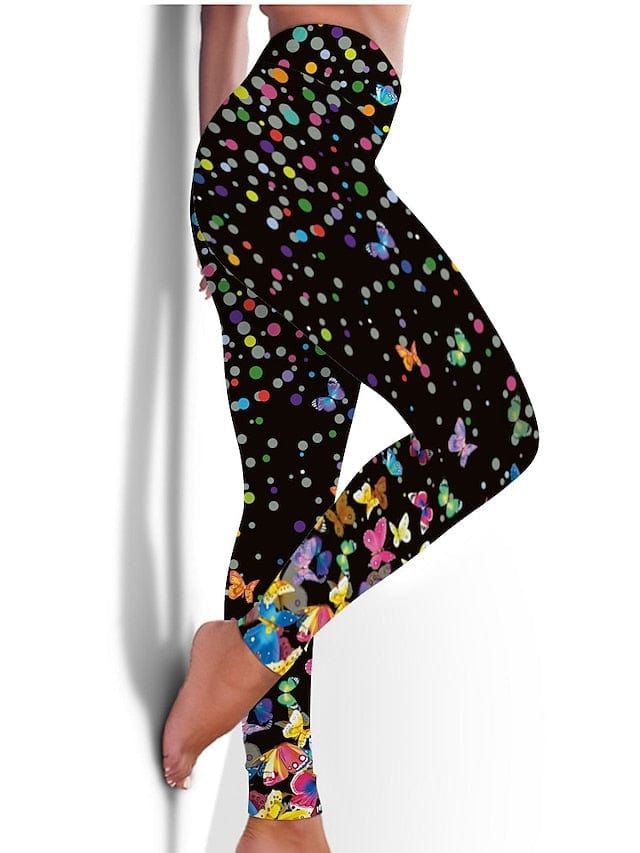 Floral Black Women's High-Waisted Yoga Leggings with Tummy Control and Butt Lift