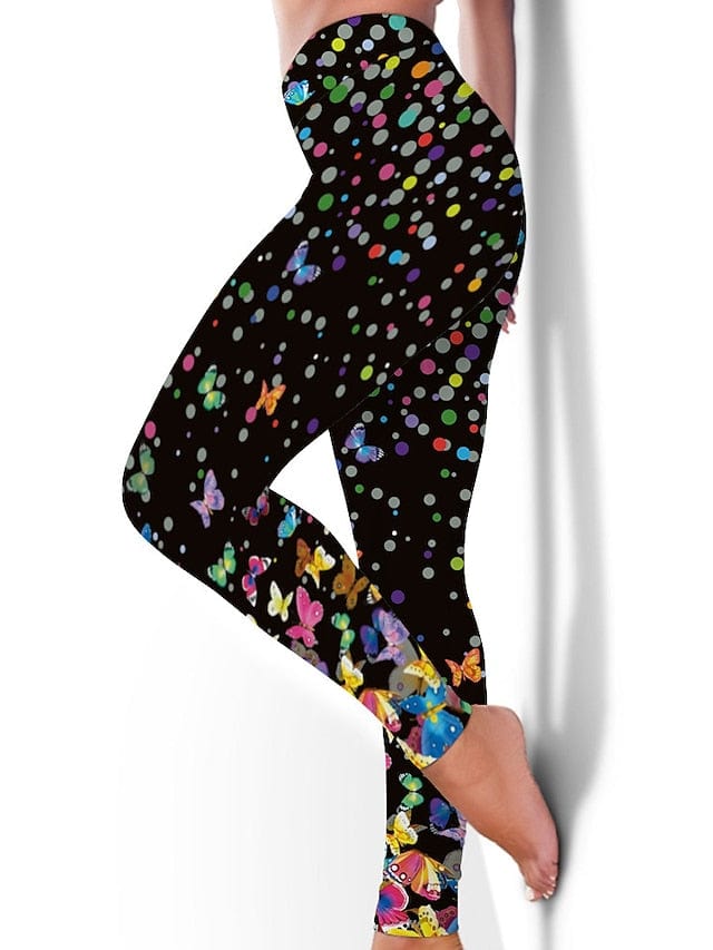 Floral Black Women's High-Waisted Yoga Leggings with Tummy Control and Butt Lift