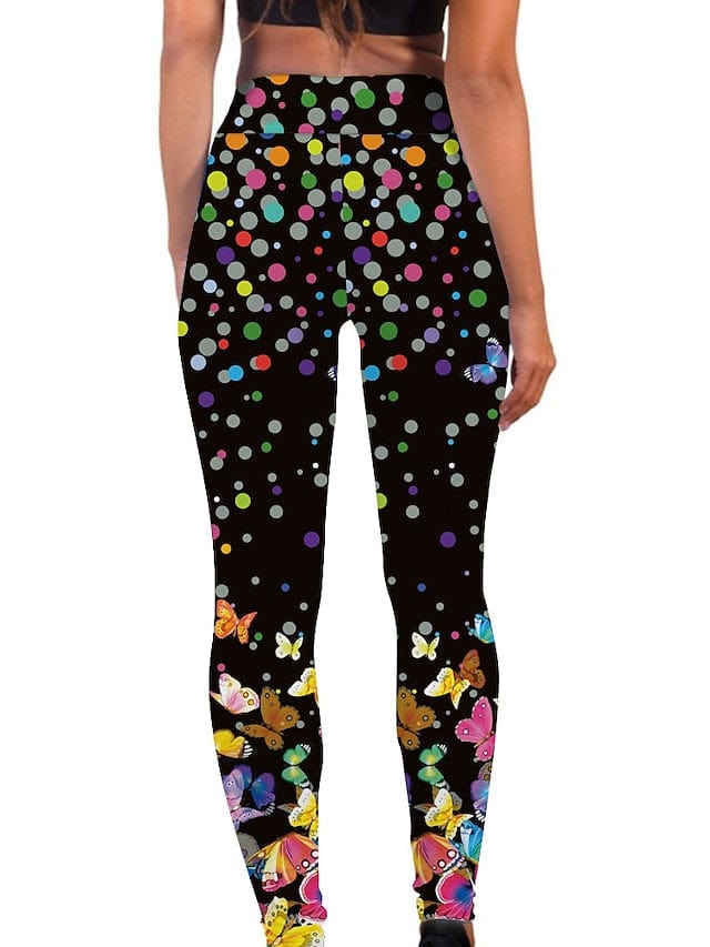 Floral Black Women's High-Waisted Yoga Leggings with Tummy Control and Butt Lift