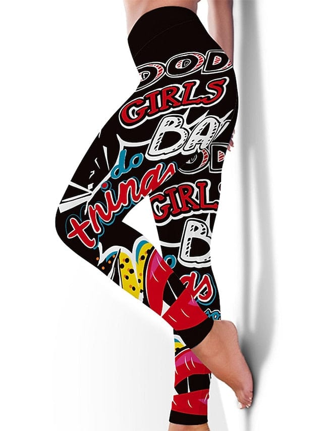 Floral Black Women's High-Waisted Yoga Leggings with Tummy Control and Butt Lift