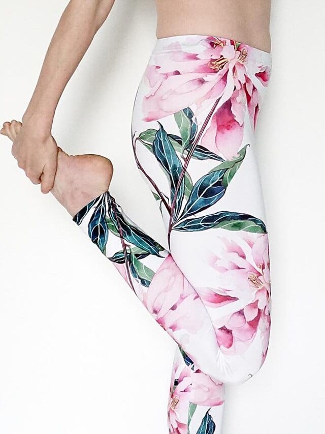 Floral Black Women's High-Waisted Yoga Leggings with Tummy Control and Butt Lift