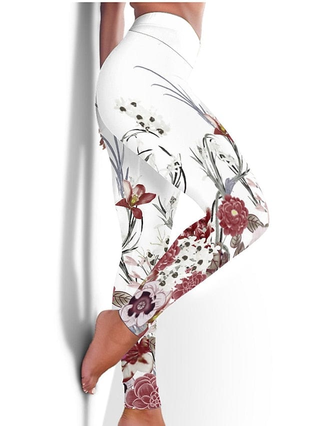 Floral Black Women's High-Waisted Yoga Leggings with Tummy Control and Butt Lift