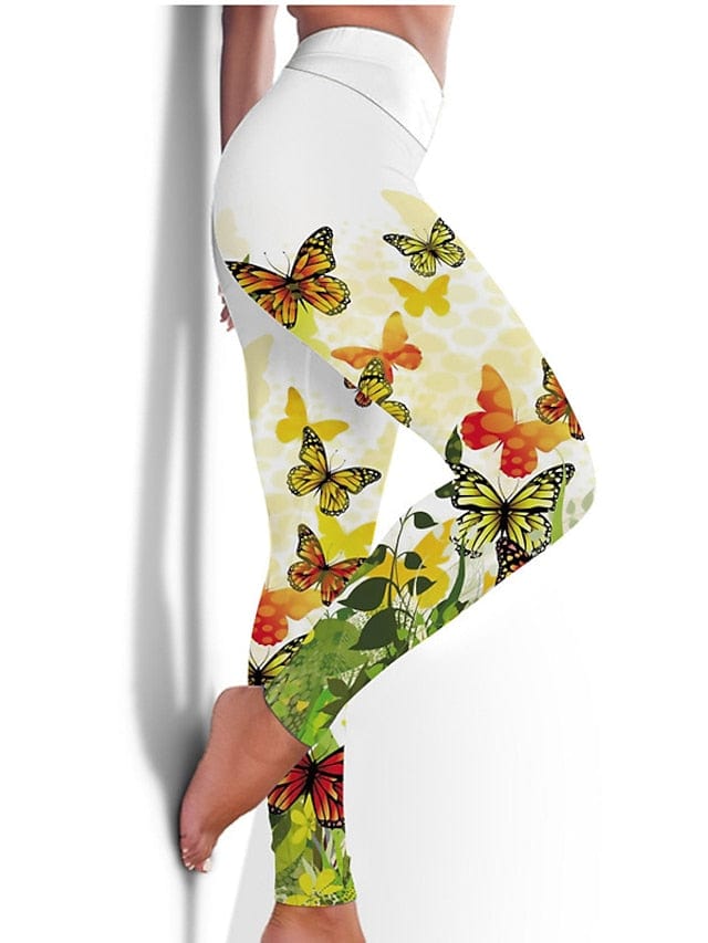 Floral Black Women's High-Waisted Yoga Leggings with Tummy Control and Butt Lift