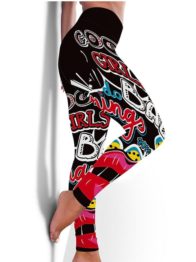 Floral Black Women's High-Waisted Yoga Leggings with Tummy Control and Butt Lift