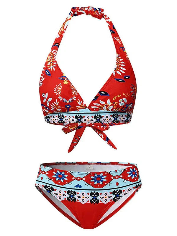 Floral Print Halter Neck Bikini Set for Women