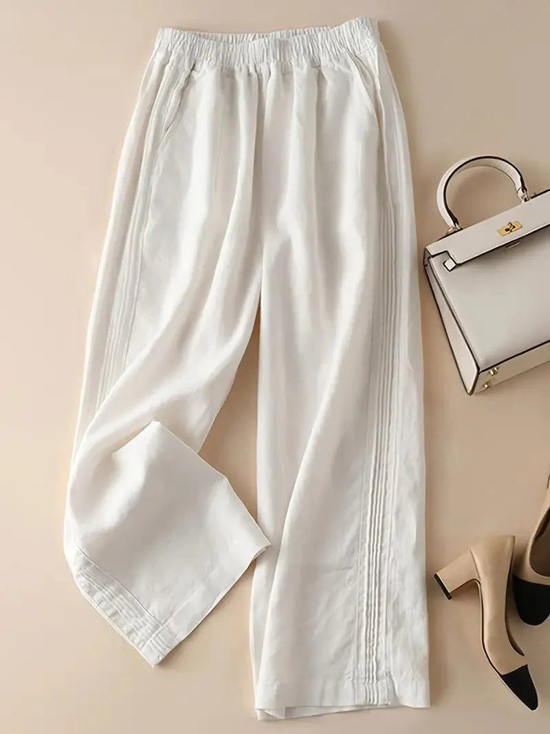 Relaxed Fit Wide-Leg Trousers with Stretchy Waistband for Spring & Summer, Women's Apparel