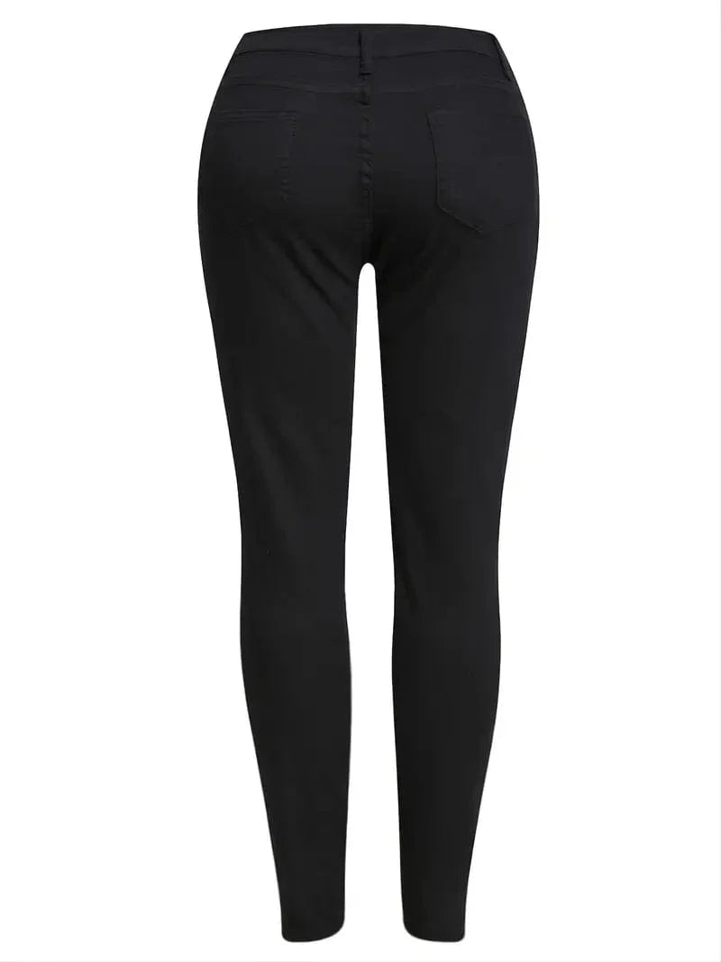 Skinny Black Denim Pants with Rips, Women's Stretchy Jeans