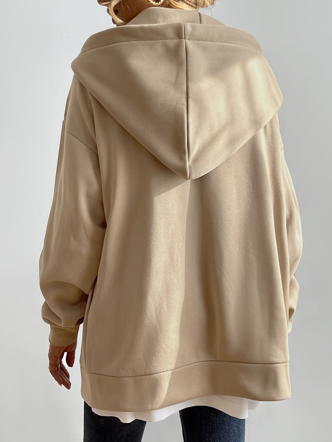 Solid Zipper Long Sleeve Drawstring Hooded Sporty Hoodie