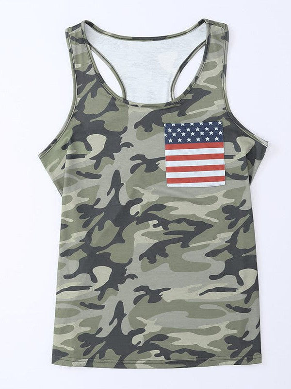 Stylish Printed Sleeveless Vest Top with Camouflage Design
