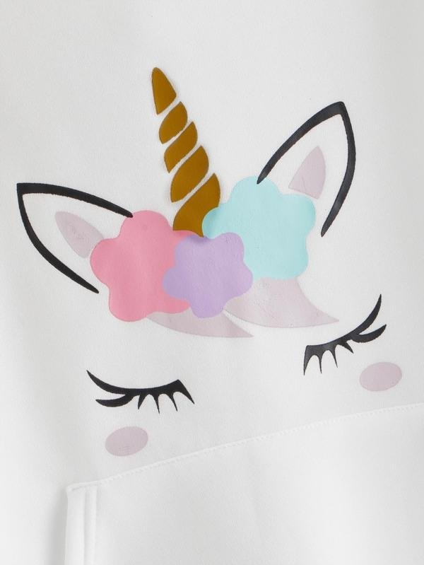 Unicorn Design Kangaroo Pocket Drawstring Hoodie