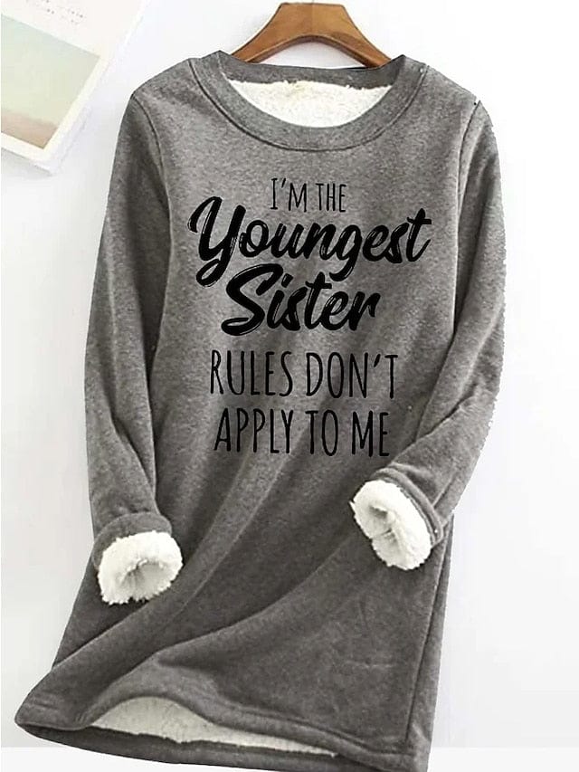 Women's Cozy Sherpa Fleece Lined Letter Sweatshirt Pullover