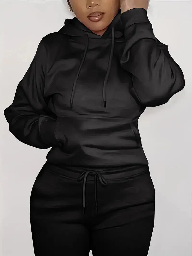 Women's Sweatshirt with Long Sleeve Drawstring Hood and Front Kangaroo Pocket