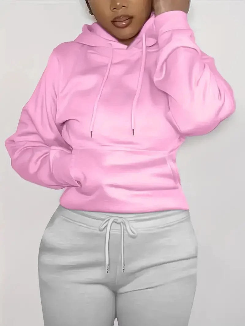 Women's Sweatshirt with Long Sleeve Drawstring Hood and Front Kangaroo Pocket