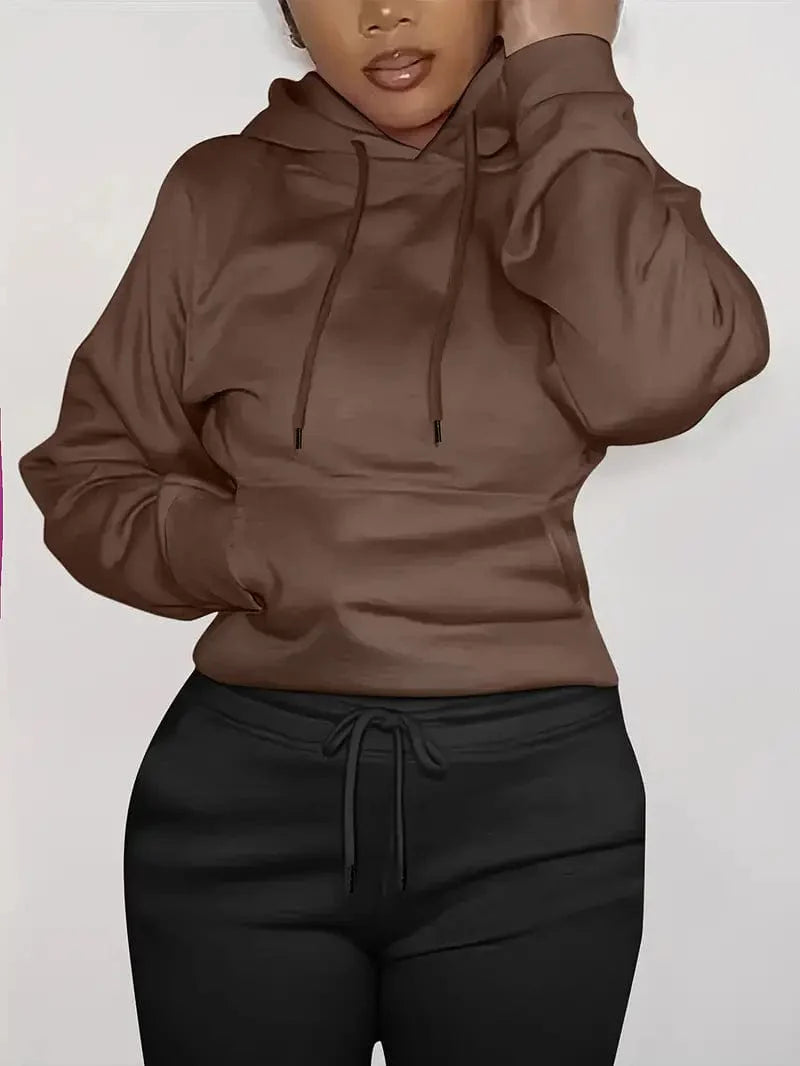 Women's Sweatshirt with Long Sleeve Drawstring Hood and Front Kangaroo Pocket
