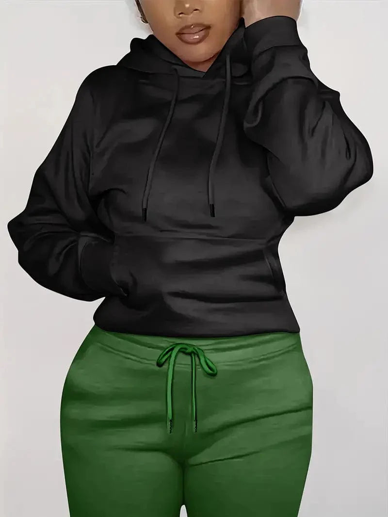 Women's Sweatshirt with Long Sleeve Drawstring Hood and Front Kangaroo Pocket