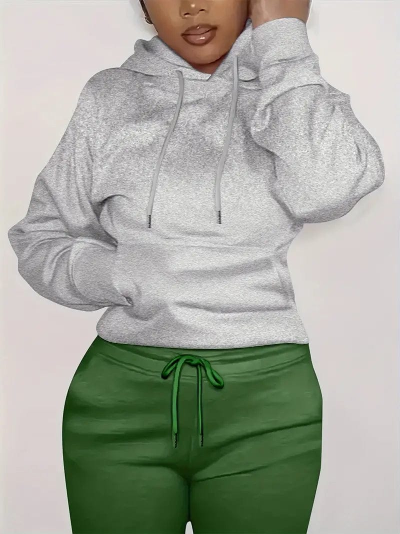 Women's Sweatshirt with Long Sleeve Drawstring Hood and Front Kangaroo Pocket