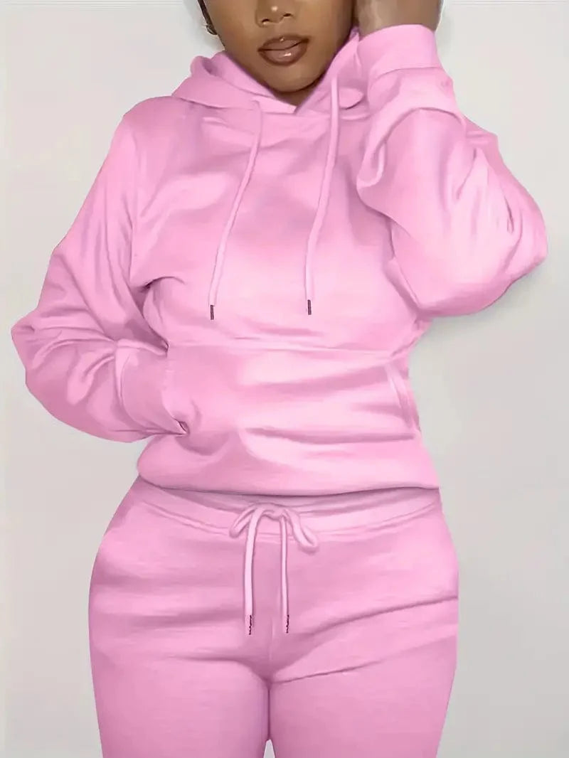 Women's Sweatshirt with Long Sleeve Drawstring Hood and Front Kangaroo Pocket
