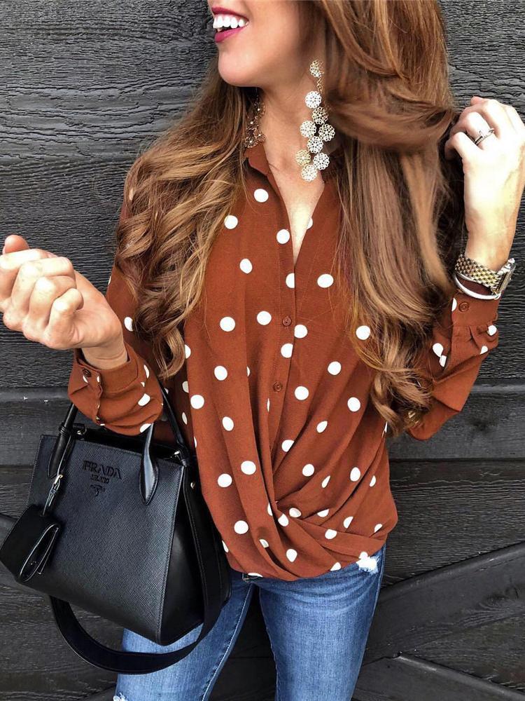Elegant Polka Dot Button-Up Blouse