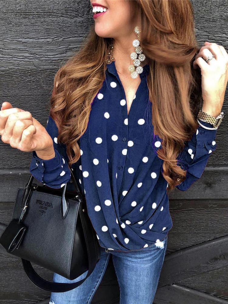 Elegant Polka Dot Button-Up Blouse