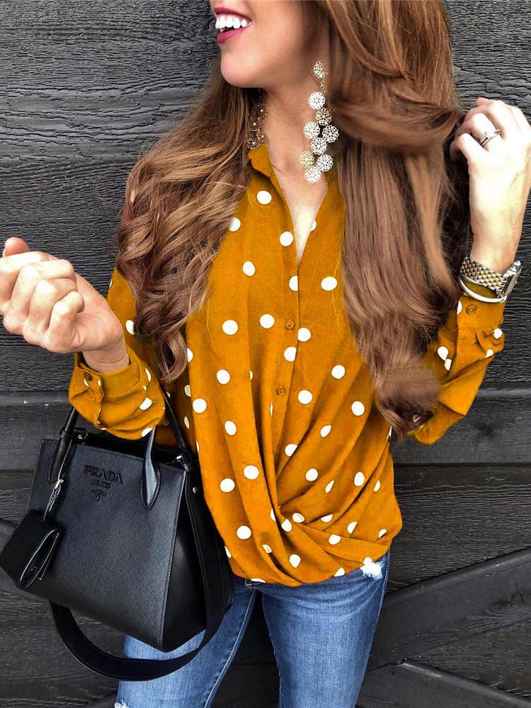 Elegant Polka Dot Button-Up Blouse