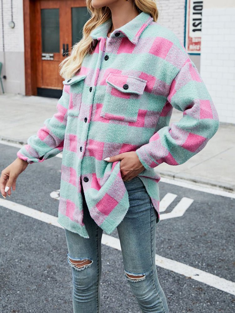 Plaid Lapel Style Single Coat