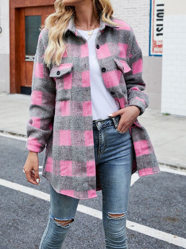 Plaid Lapel Style Single Coat