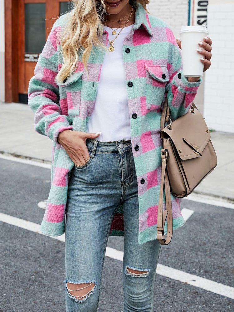 Plaid Lapel Style Single Coat
