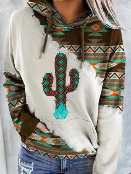 Cozy Cactus Print Pocket Long Sleeve Hoodie