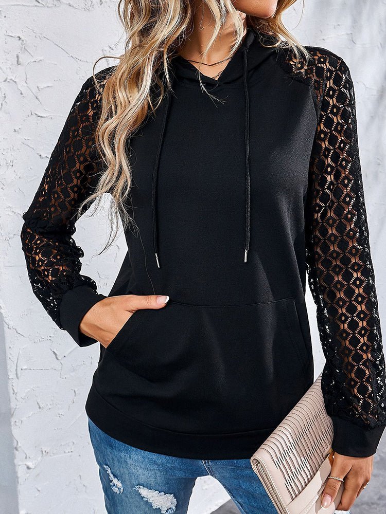 Stylish Lace Detailed Pullover Hoodie