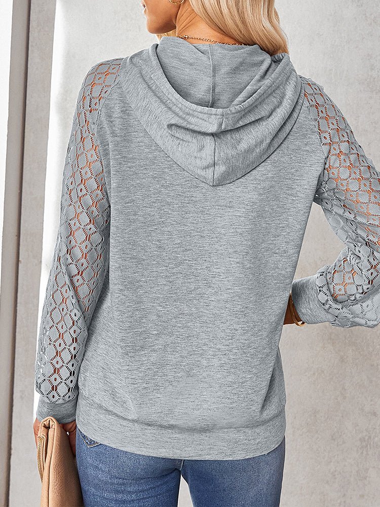 Stylish Lace Detailed Pullover Hoodie