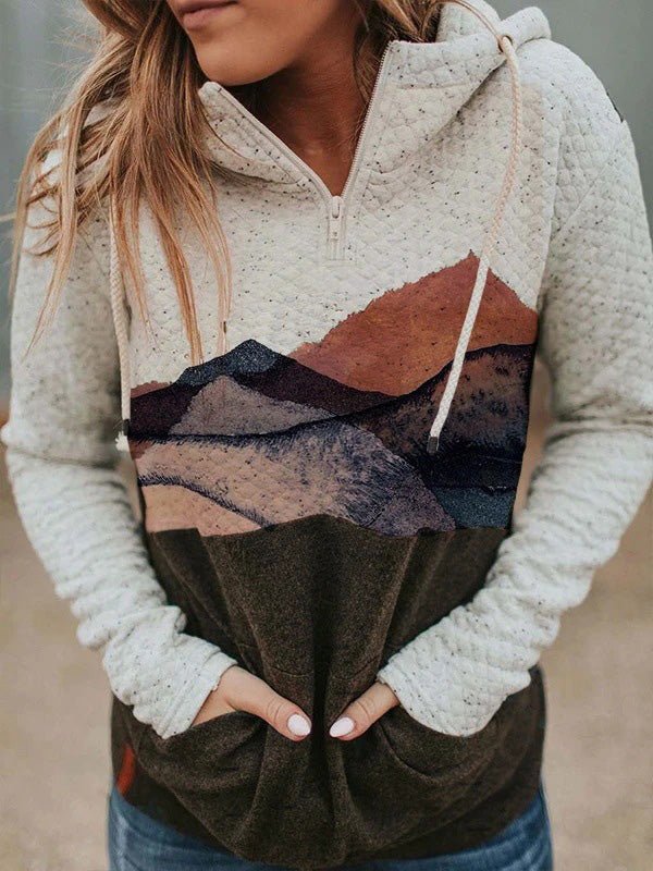 Scenic Landscape Print Pocket Hooded Sweatshirt
