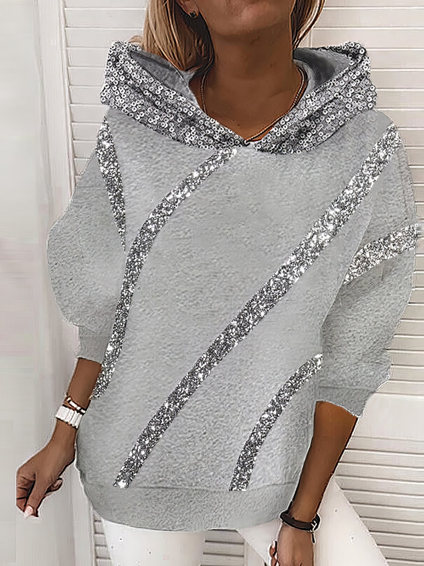 Shimmering Sequined Women's Hoodie with Loose Fit
