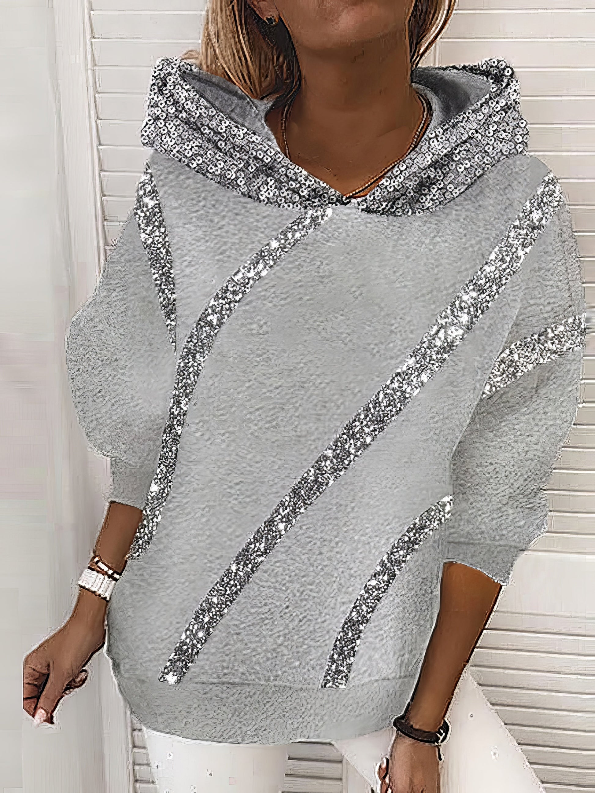 Shimmering Sequined Women's Hoodie with Loose Fit