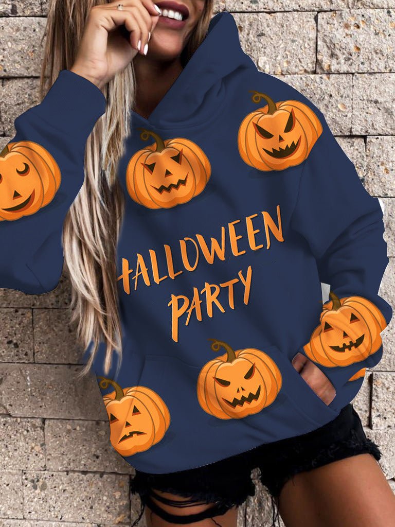 Stylish Printed Pocket Long Sleeve Hooded Sweatshirt