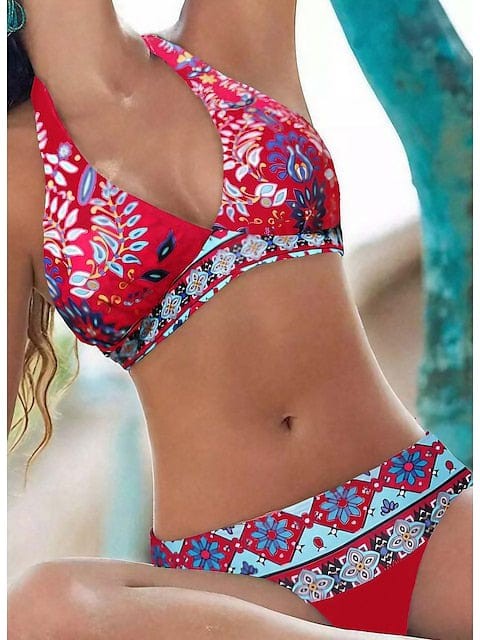 Floral Print Halter Neck Bikini Set for Women