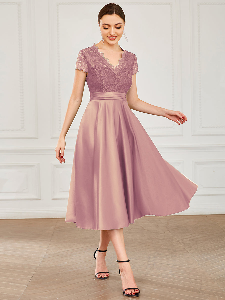 Cocktail Dresses with Short Sleeves and Knee-Length for Women