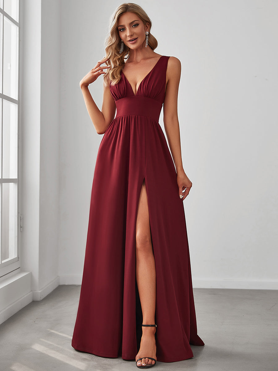 Elegant Deep V-Neck Sleeveless A-Line Bridesmaid Dress