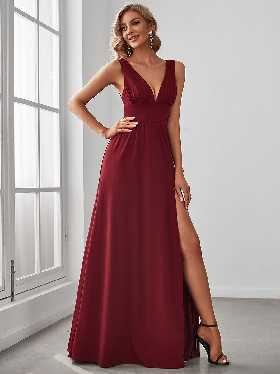 Elegant Deep V-Neck Sleeveless A-Line Bridesmaid Dress