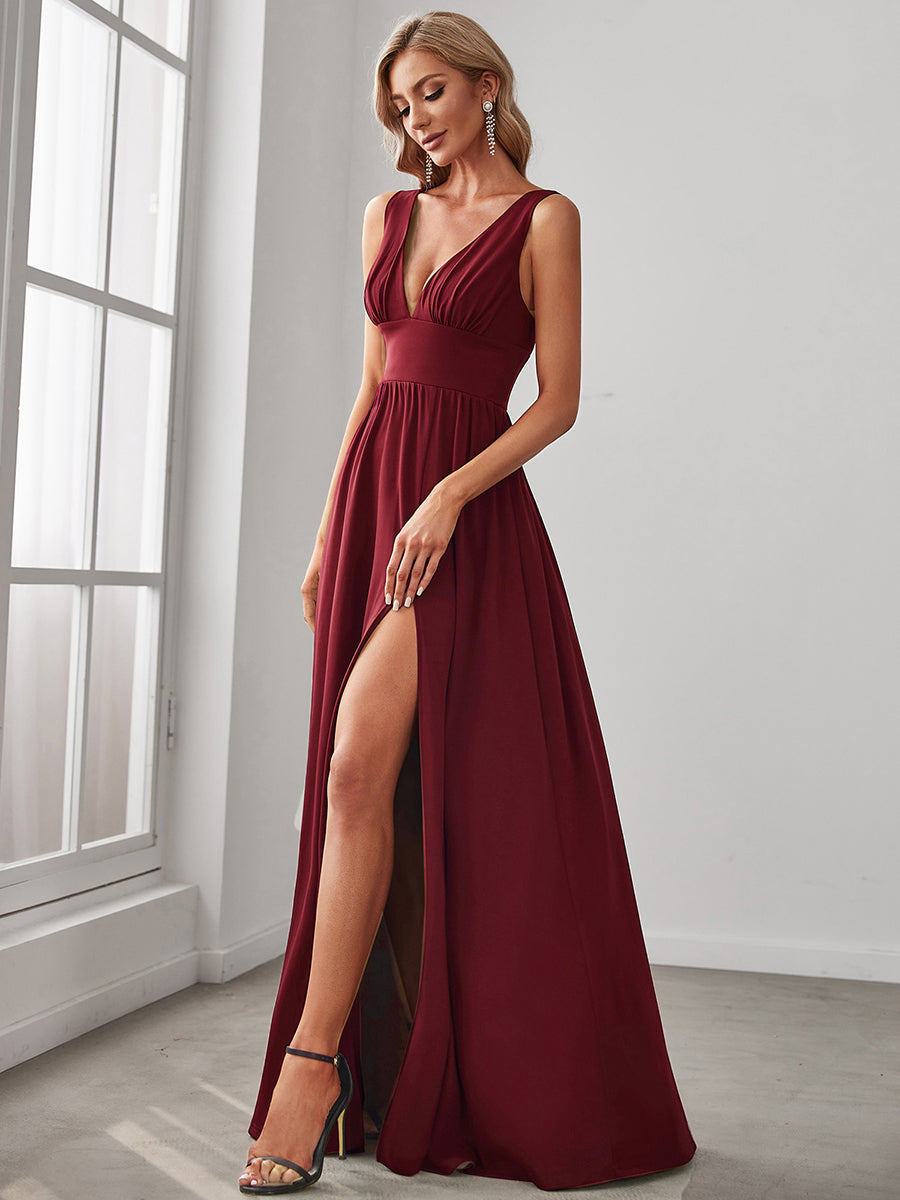 Elegant Deep V-Neck Sleeveless A-Line Bridesmaid Dress