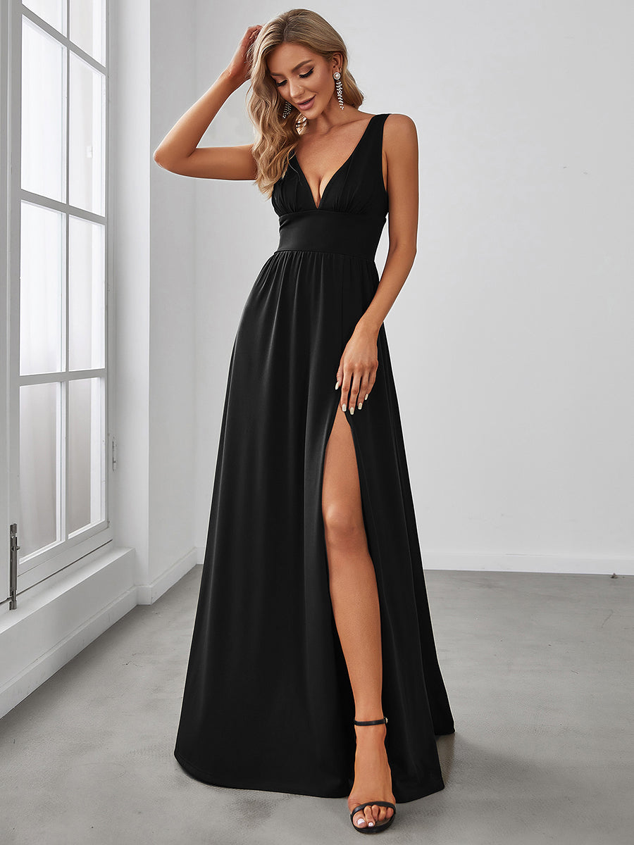 Elegant Deep V-Neck Sleeveless A-Line Bridesmaid Dress