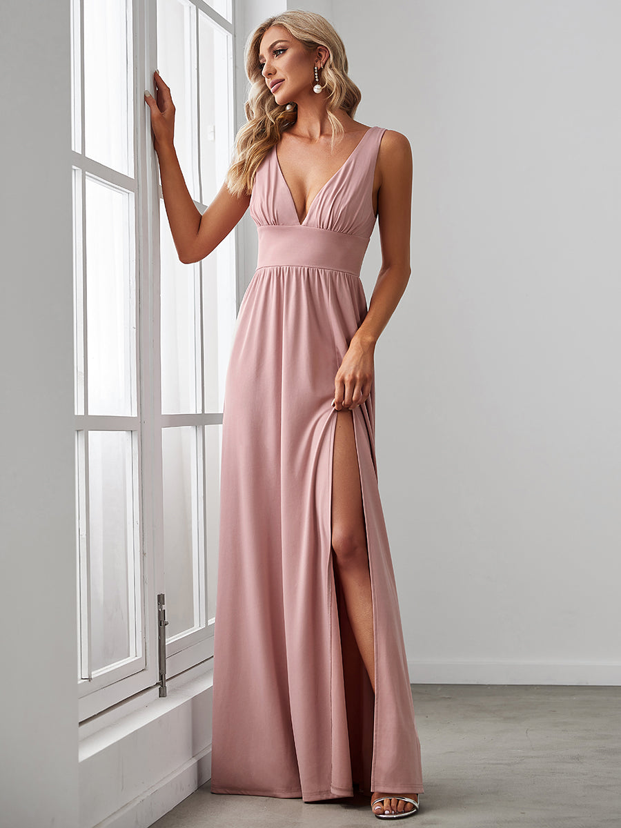 Elegant Deep V-Neck Sleeveless A-Line Bridesmaid Dress