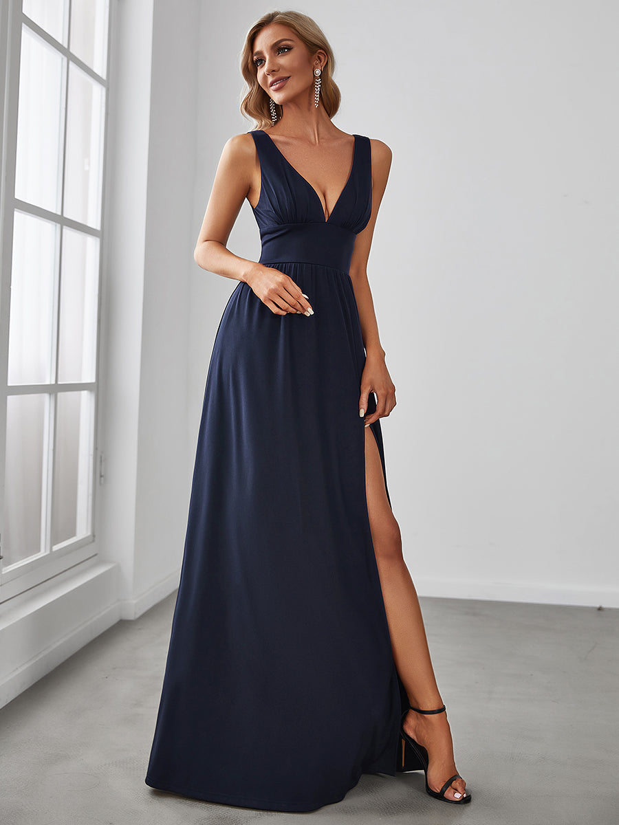 Elegant Deep V-Neck Sleeveless A-Line Bridesmaid Dress